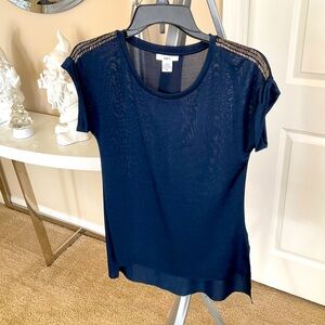 Bar III Blue sheer top with shoulder detail XS